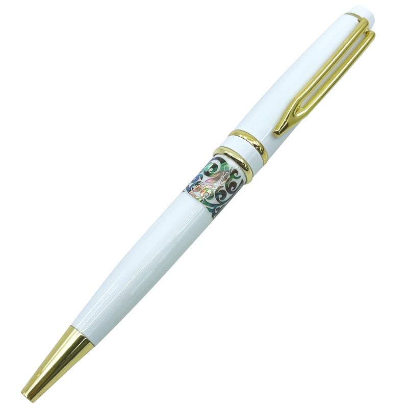 Nacreh Inlay Mother of Pearl Design Handmade Ballpoint Pen Retractable Executive Gift Deluxe Rollerball Point Black Ink (White) - Image 3
